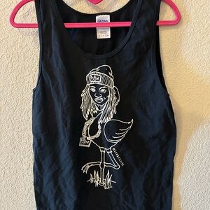 Gildan Black Tank Top with White Graphic